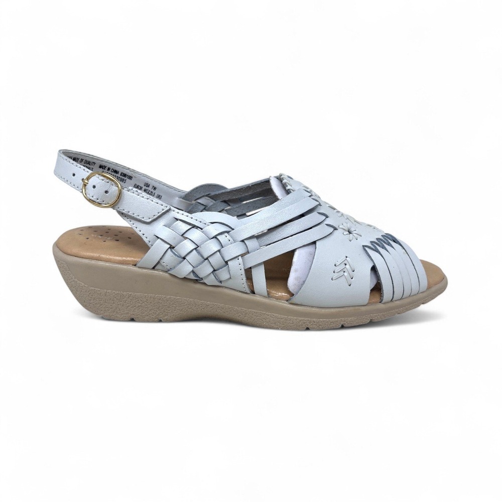 Cobbies Cuddlers Womens White Leather Woven Sandal Sz‎ 7 Classic Western - READ